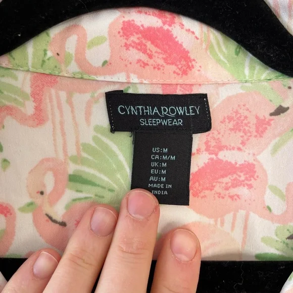 Cynthia Rowley Flamingo Palm Pajama Set Short Sleeve Shorts in Pink and Green - Picture 2 of 9